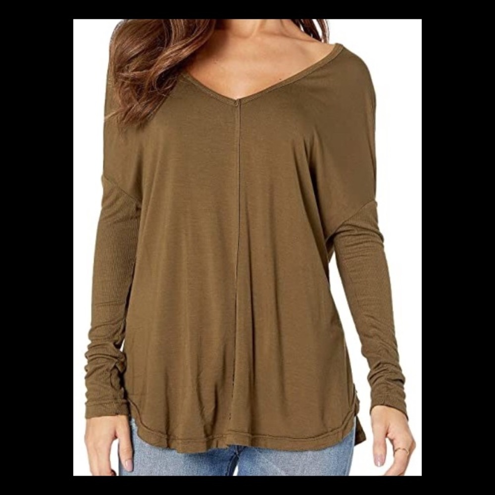 Free People Olive Green Moonshine Tunic Top Size L